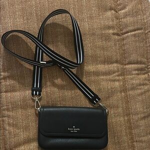 Kate Spade Black Crossbody with Striped Strap